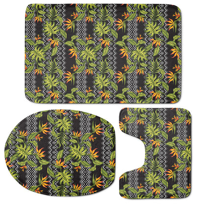 Ethnic Bird Of Paradise Pattern Print 3 Piece Bath Mat Set