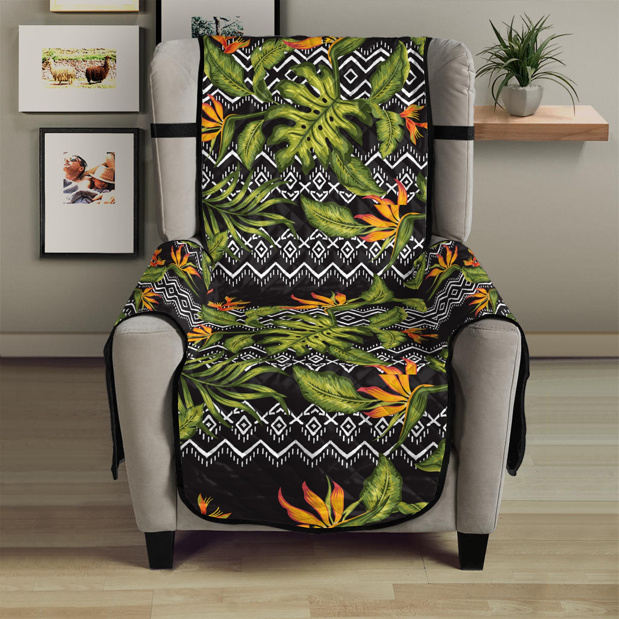 Ethnic Bird Of Paradise Pattern Print Armchair Protector