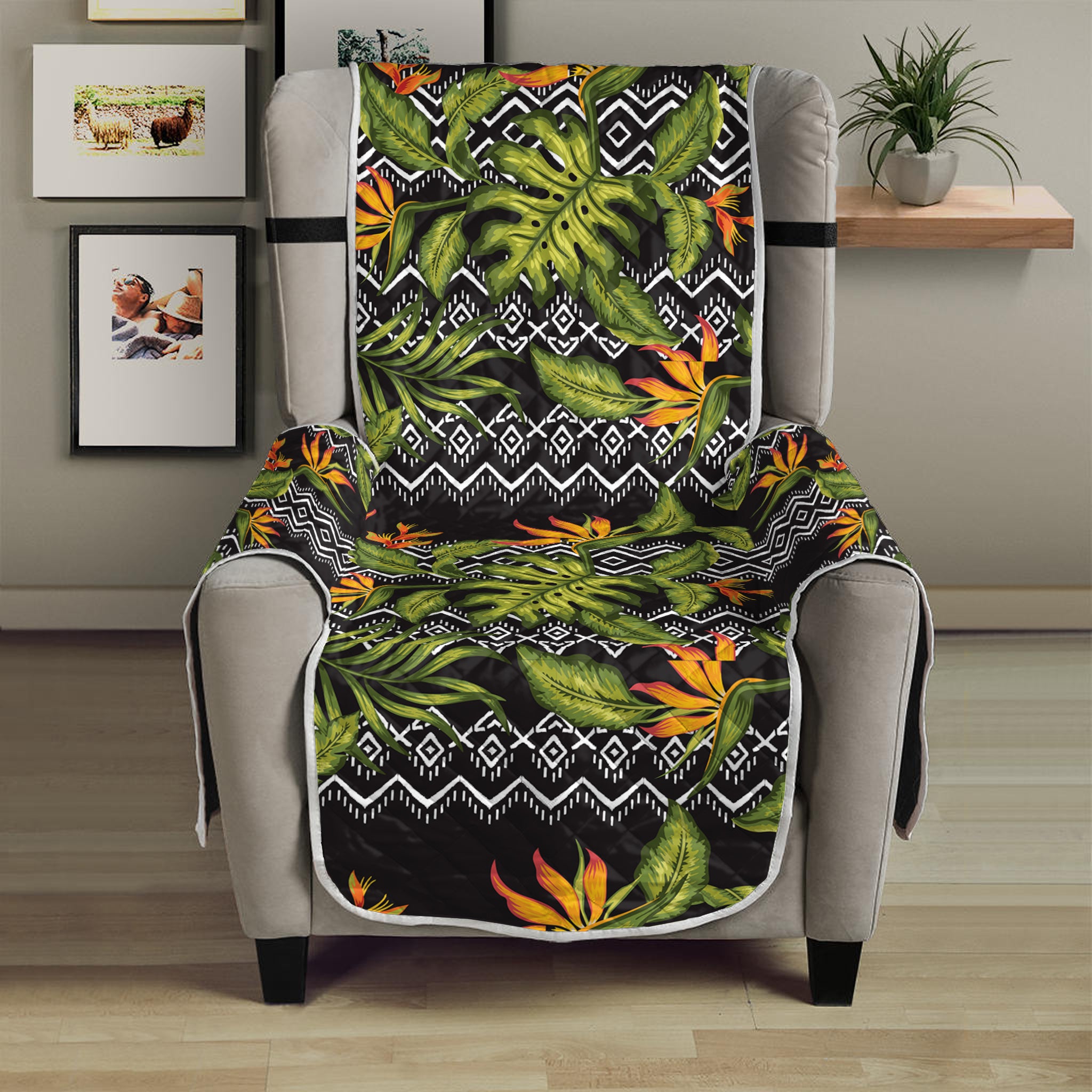 Ethnic Bird Of Paradise Pattern Print Armchair Protector