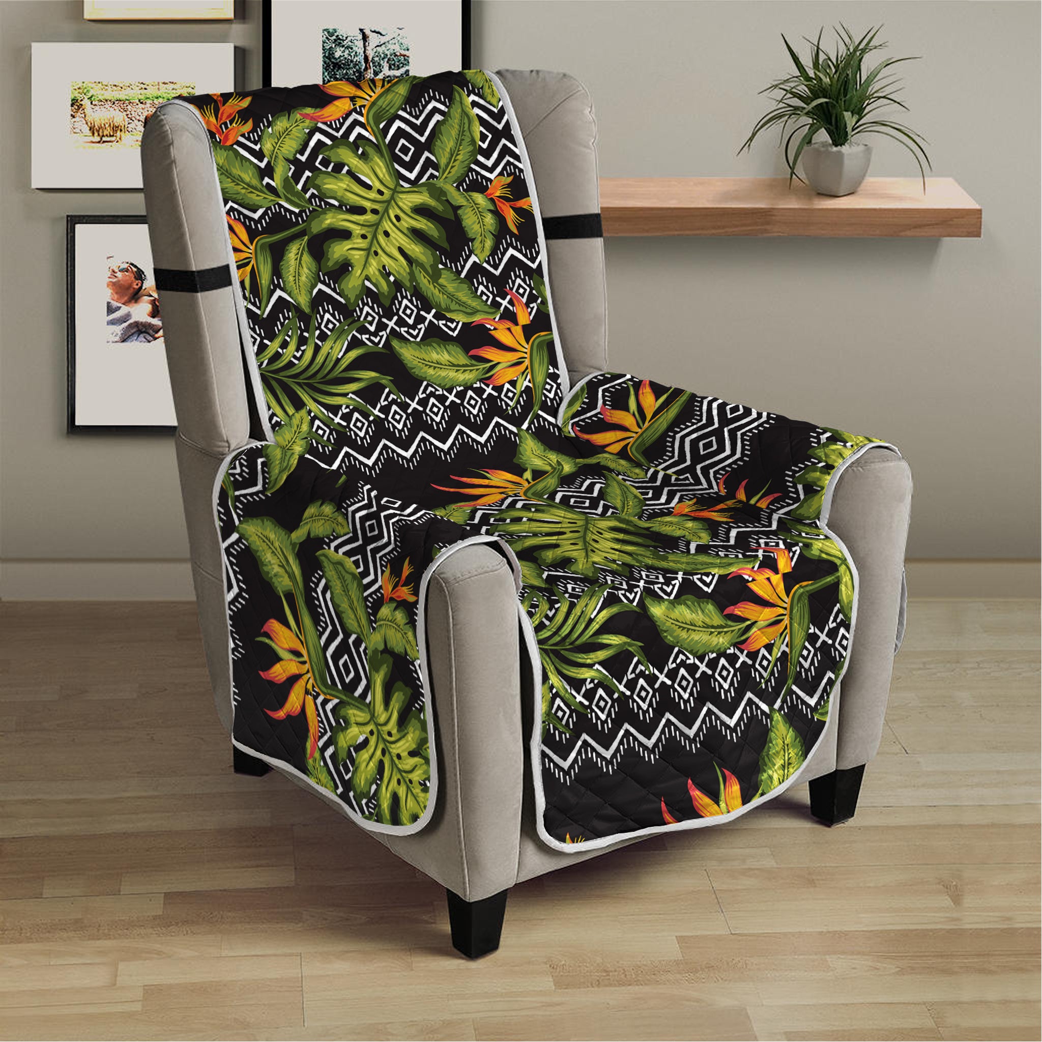 Ethnic Bird Of Paradise Pattern Print Armchair Protector