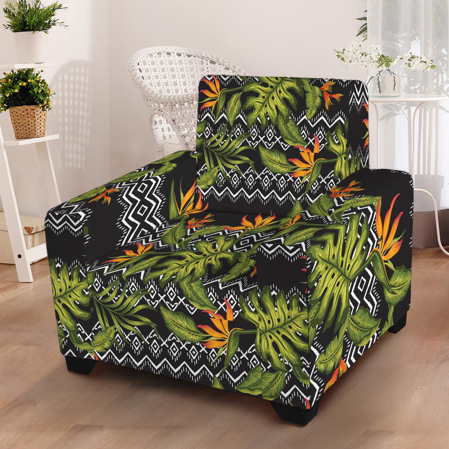 Ethnic Bird Of Paradise Pattern Print Armchair Slipcover