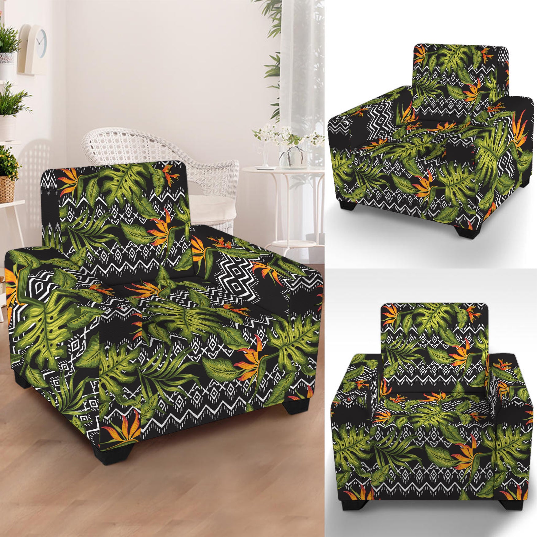 Ethnic Bird Of Paradise Pattern Print Armchair Slipcover