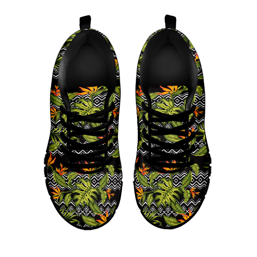 Ethnic Bird Of Paradise Pattern Print Black Sneakers