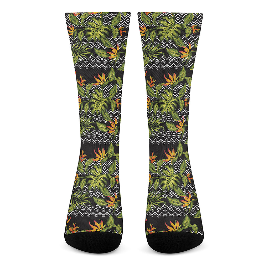 Ethnic Bird Of Paradise Pattern Print Crew Socks