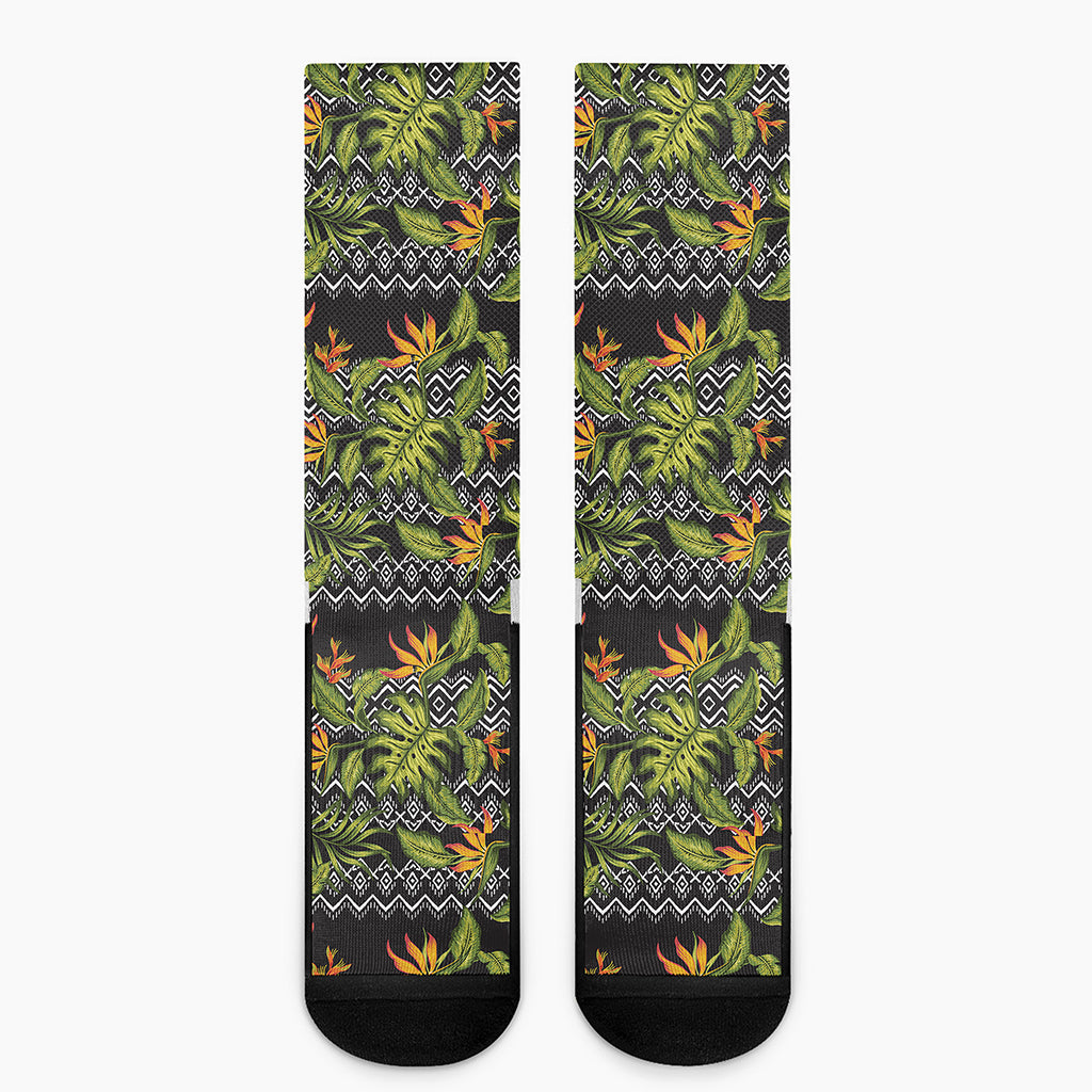 Ethnic Bird Of Paradise Pattern Print Crew Socks