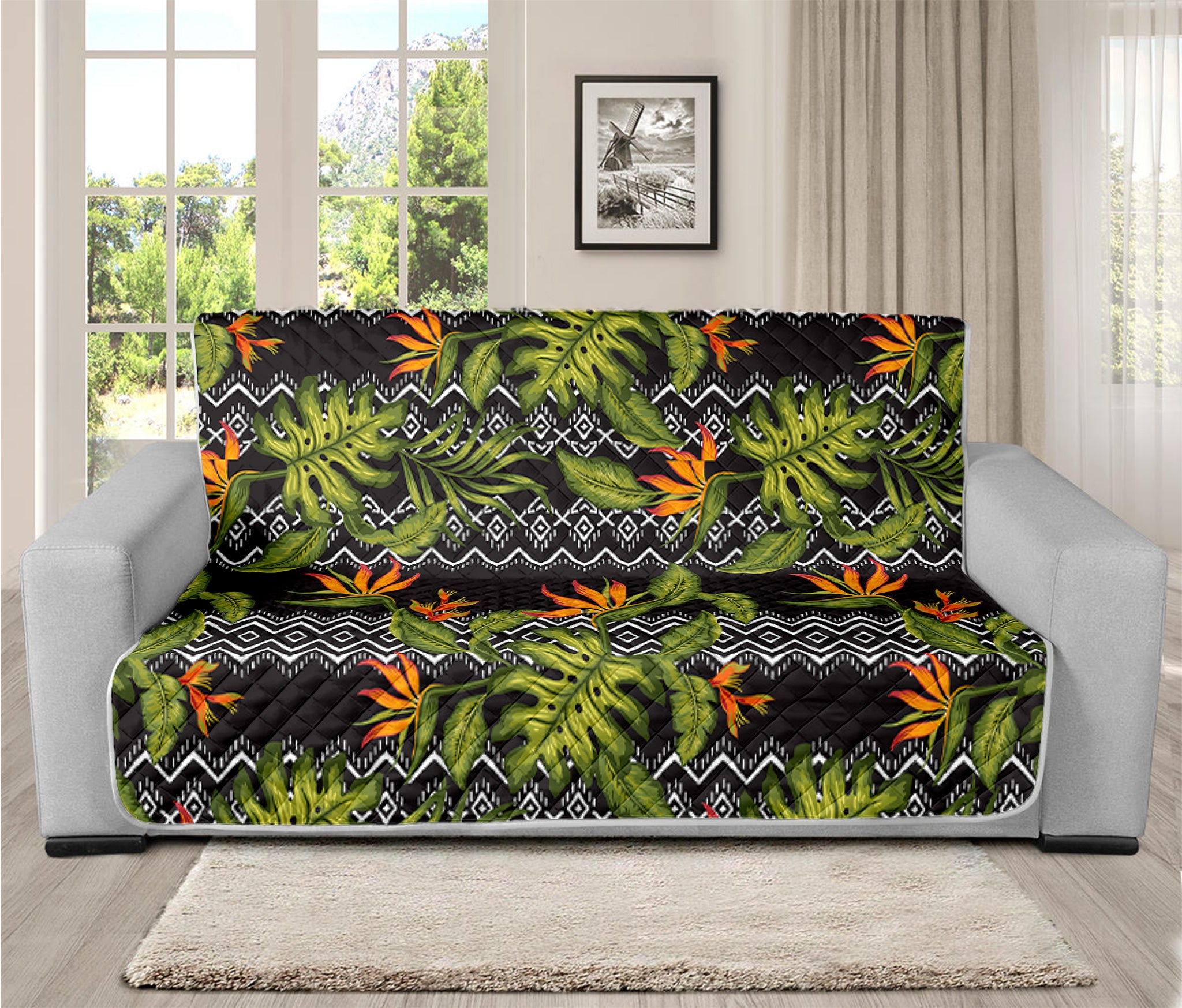 Ethnic Bird Of Paradise Pattern Print Futon Protector