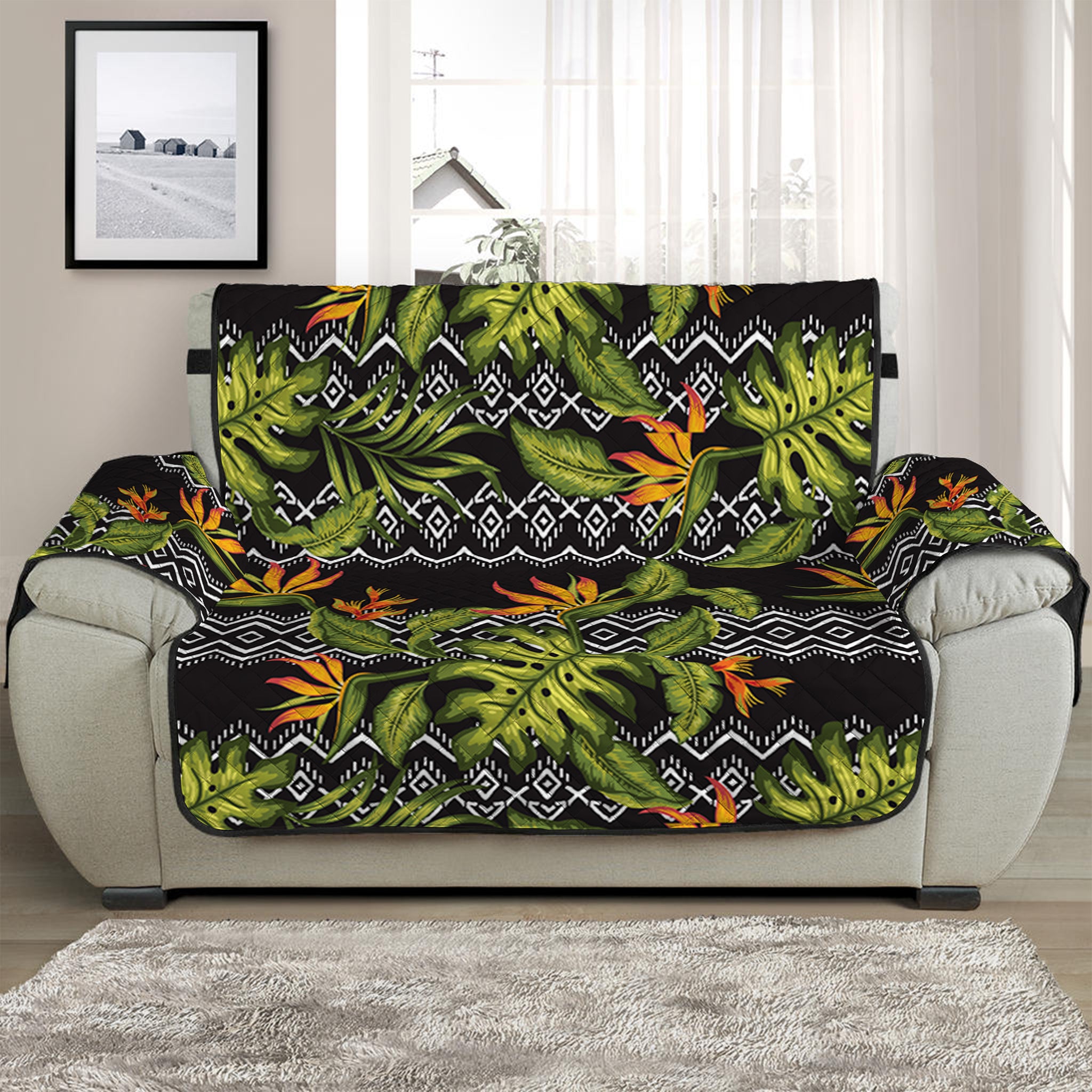 Ethnic Bird Of Paradise Pattern Print Half Sofa Protector