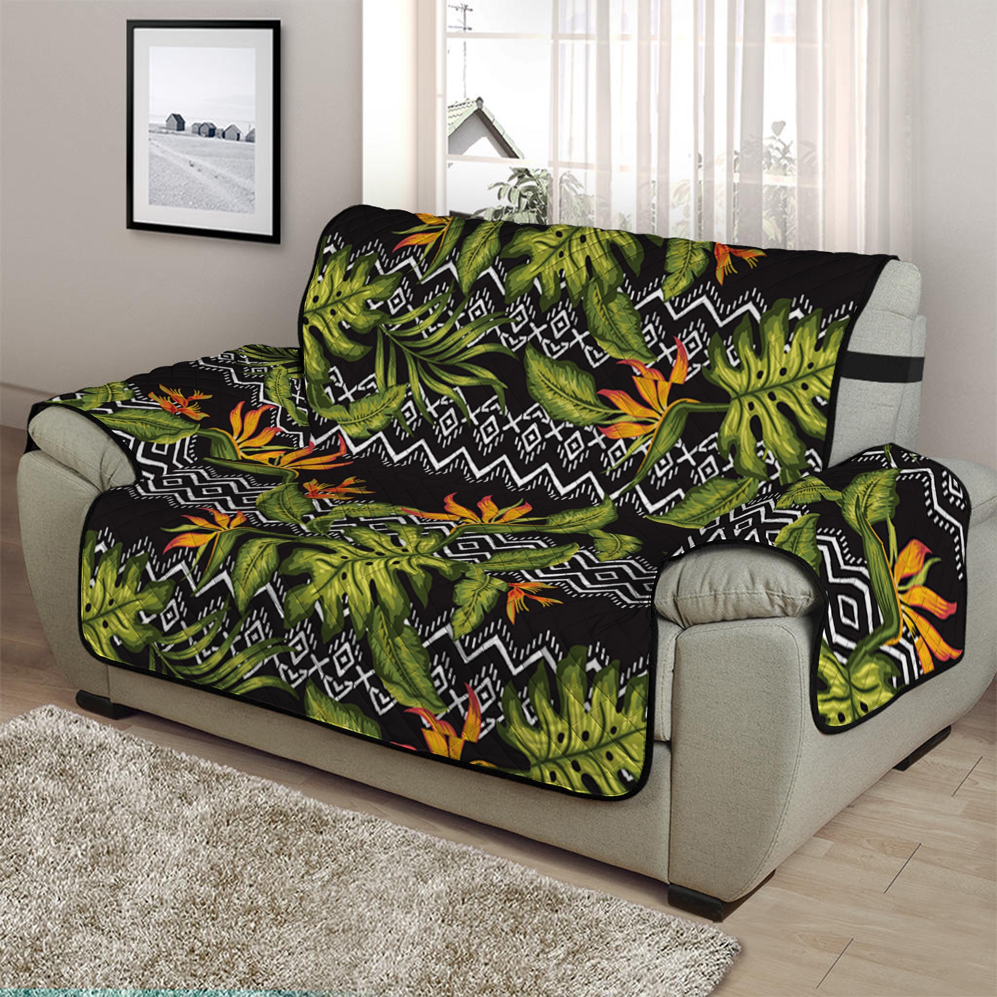 Ethnic Bird Of Paradise Pattern Print Half Sofa Protector