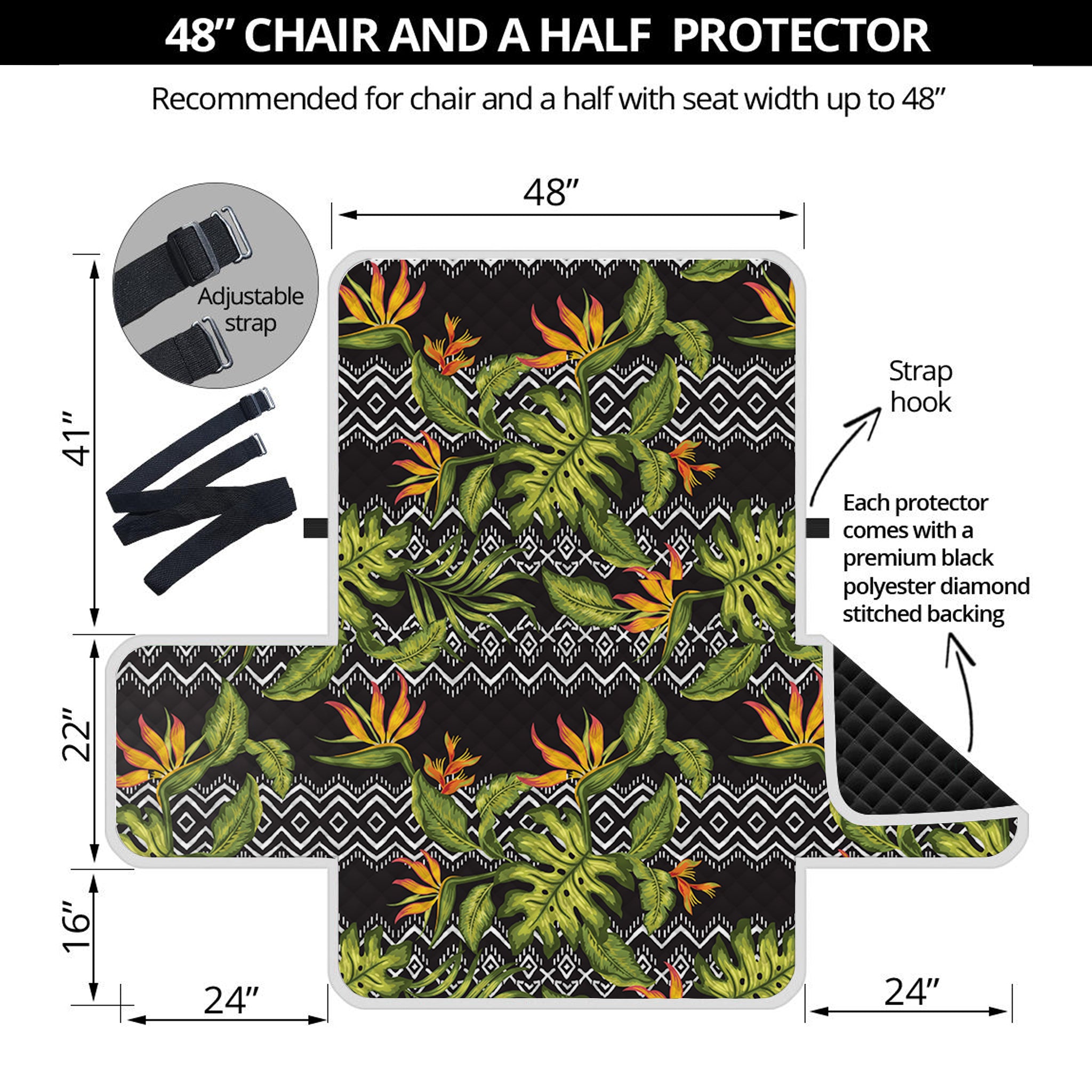 Ethnic Bird Of Paradise Pattern Print Half Sofa Protector