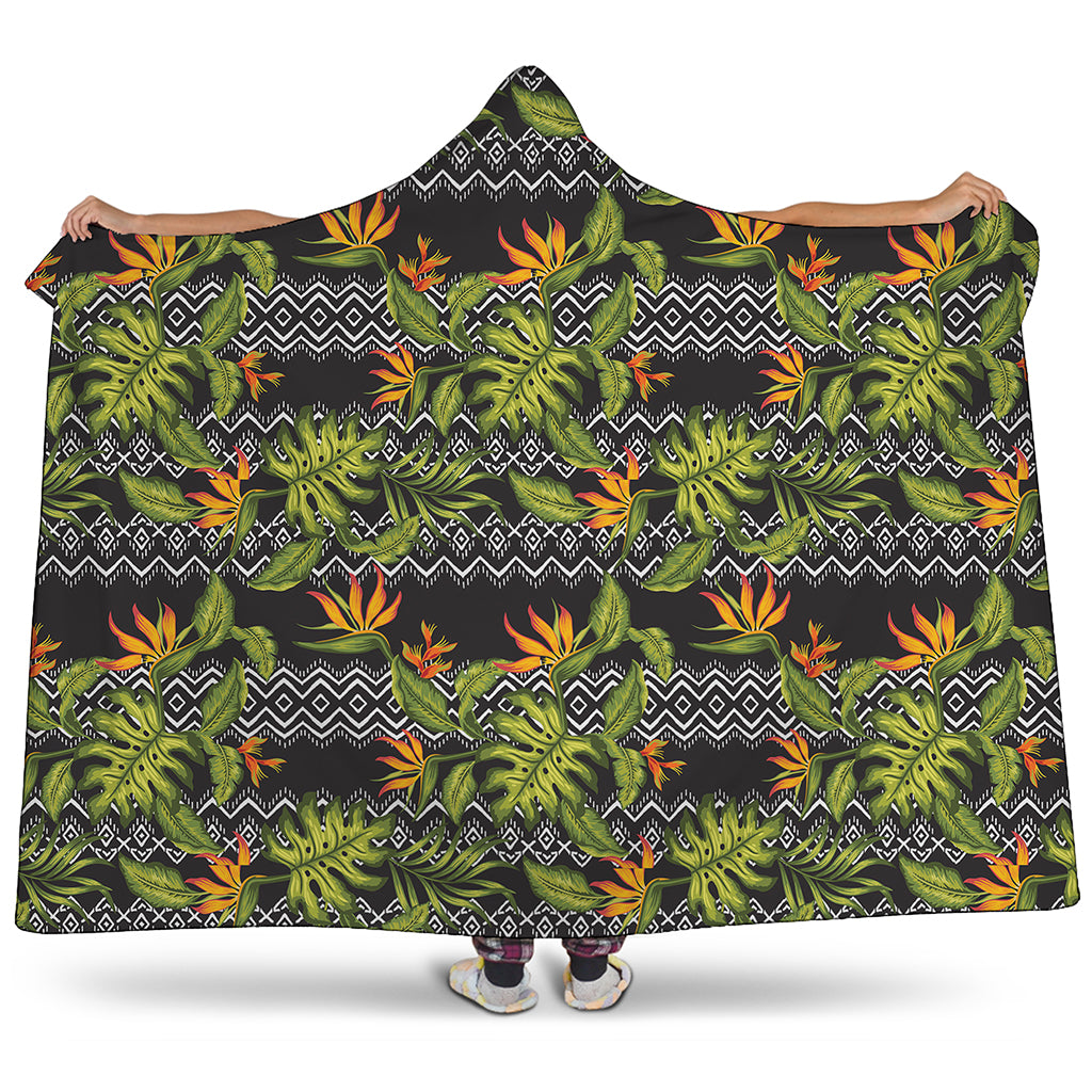 Ethnic Bird Of Paradise Pattern Print Hooded Blanket