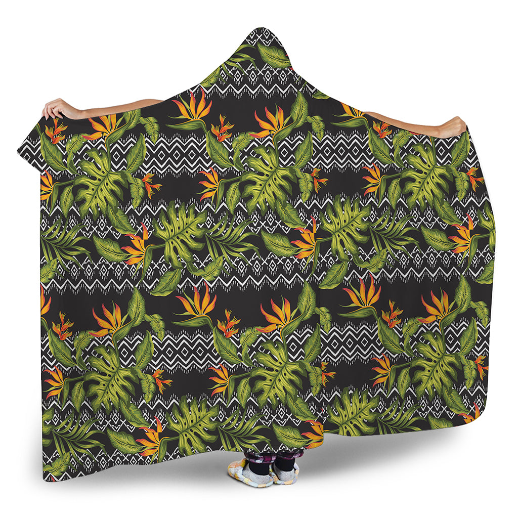 Ethnic Bird Of Paradise Pattern Print Hooded Blanket