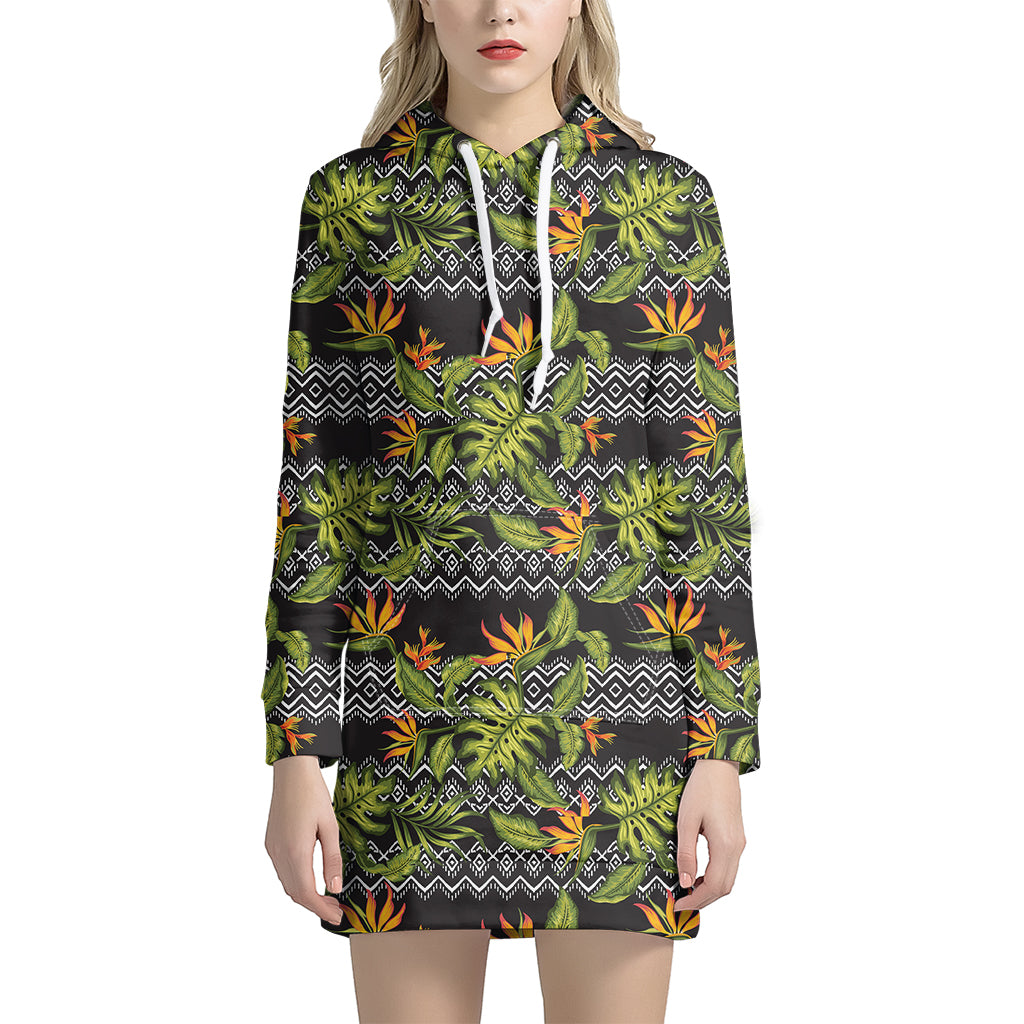 Ethnic Bird Of Paradise Pattern Print Hoodie Dress