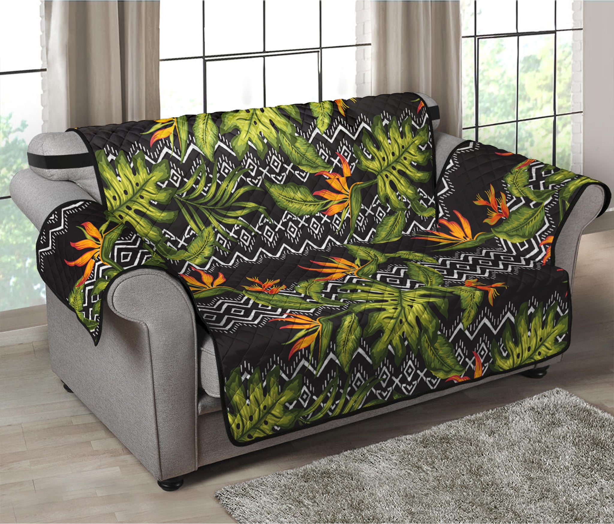 Ethnic Bird Of Paradise Pattern Print Loveseat Protector