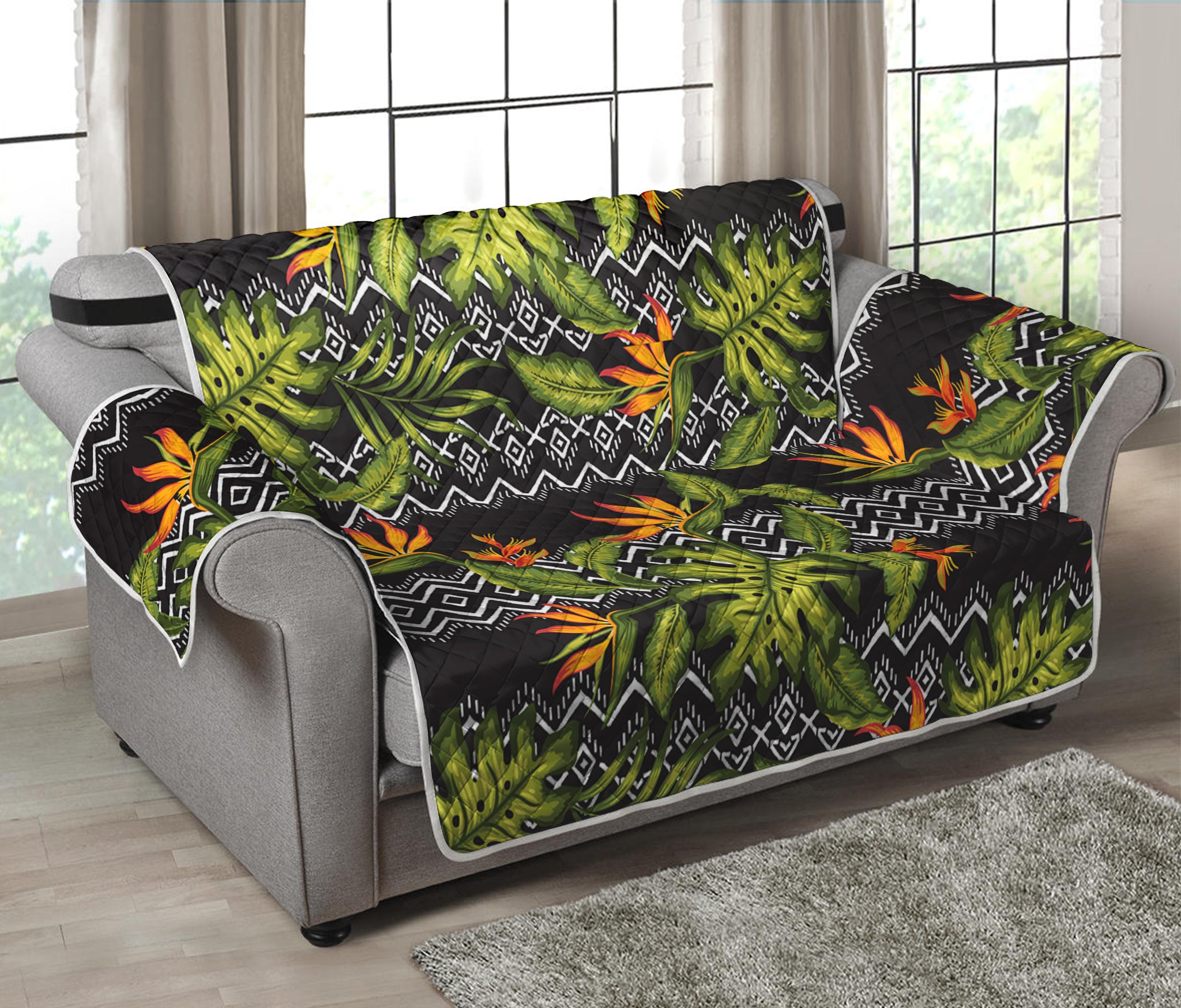 Ethnic Bird Of Paradise Pattern Print Loveseat Protector