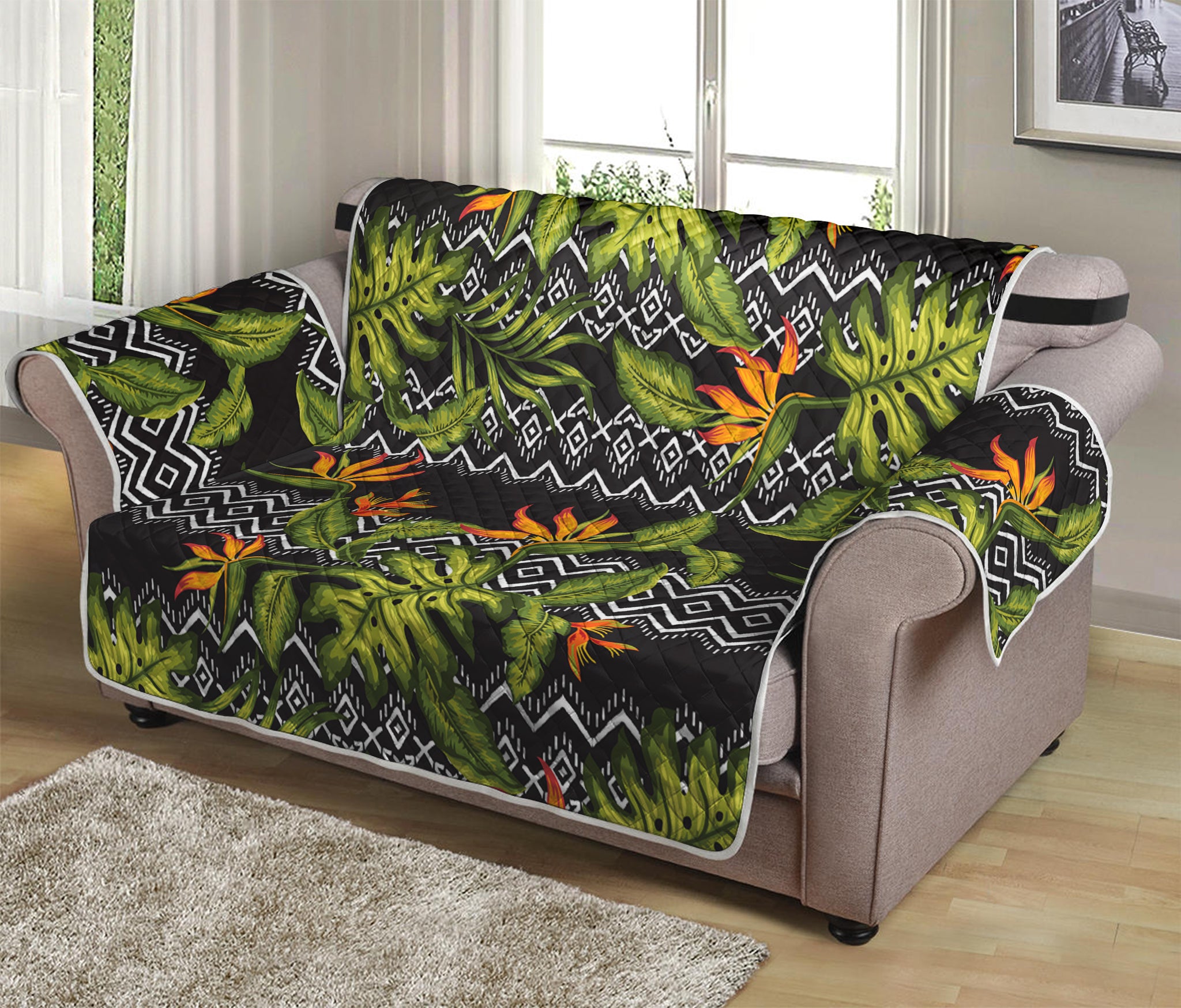 Ethnic Bird Of Paradise Pattern Print Loveseat Protector