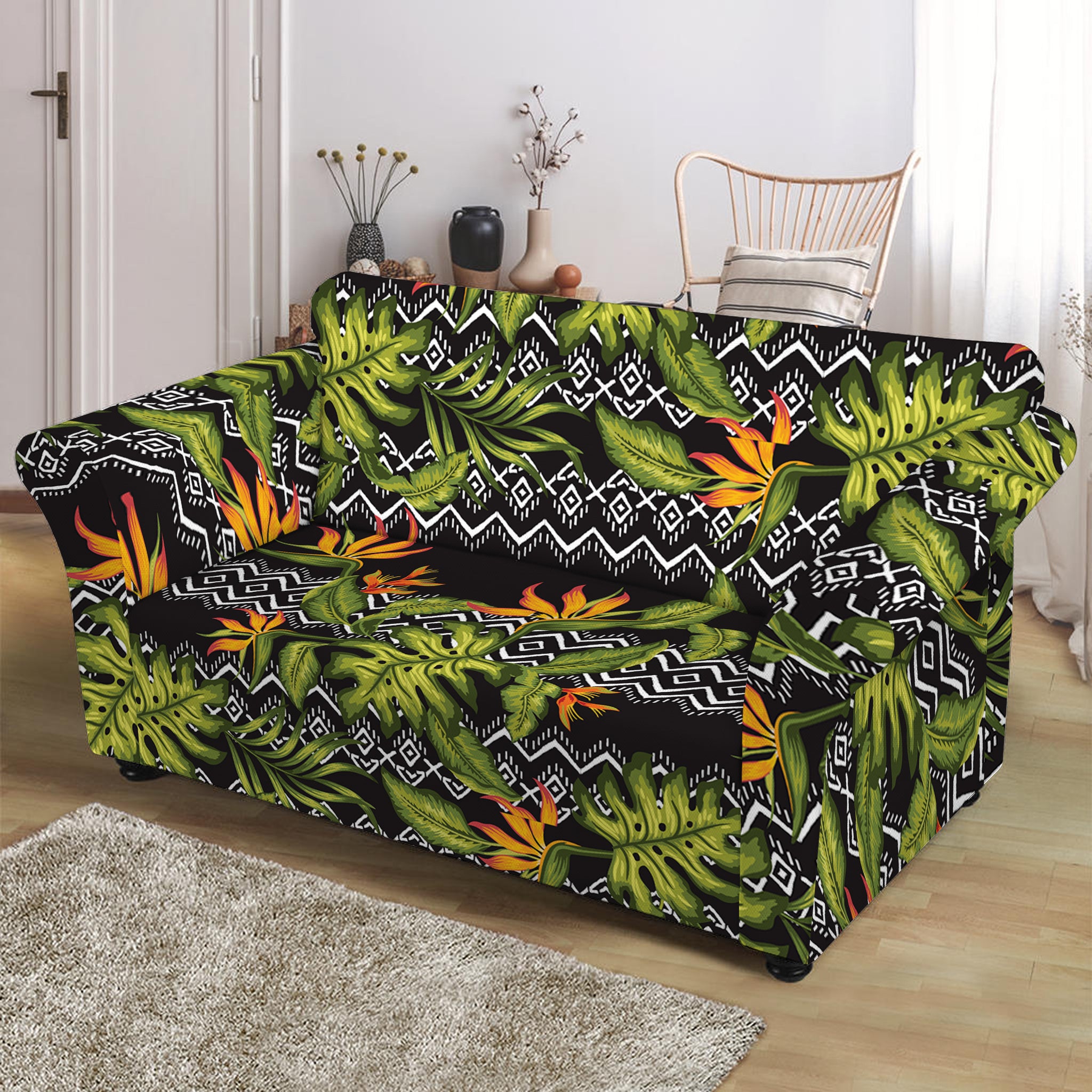 Ethnic Bird Of Paradise Pattern Print Loveseat Slipcover