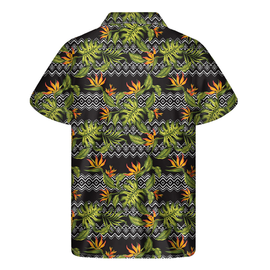 Ethnic Bird Of Paradise Pattern Print Men's Short Sleeve Shirt