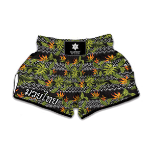 Ethnic Bird Of Paradise Pattern Print Muay Thai Boxing Shorts