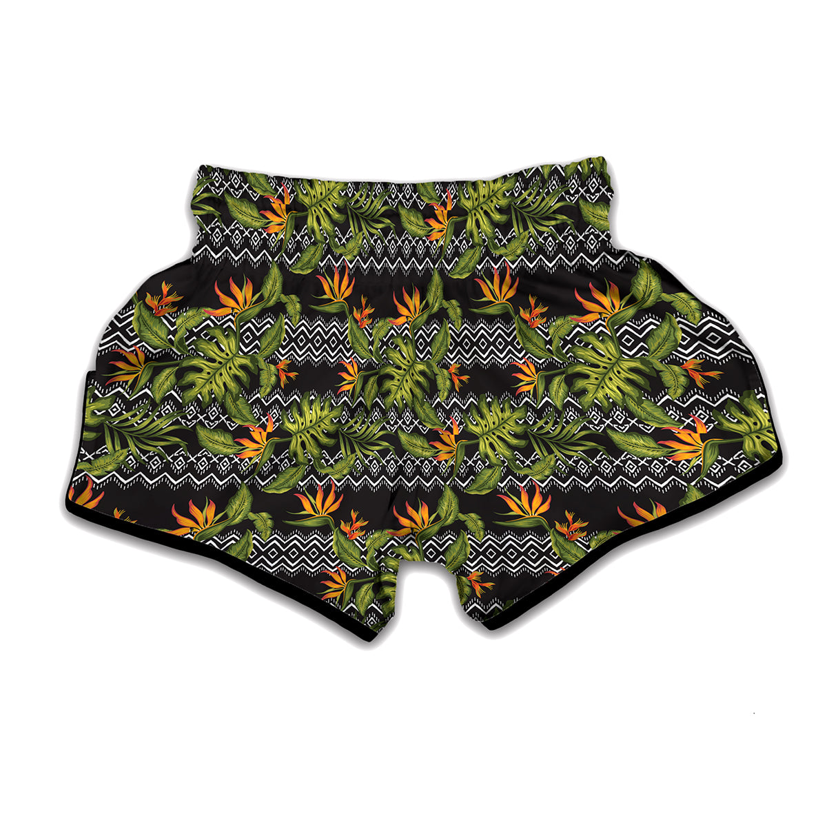 Ethnic Bird Of Paradise Pattern Print Muay Thai Boxing Shorts