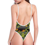 Ethnic Bird Of Paradise Pattern Print One Piece High Cut Swimsuit