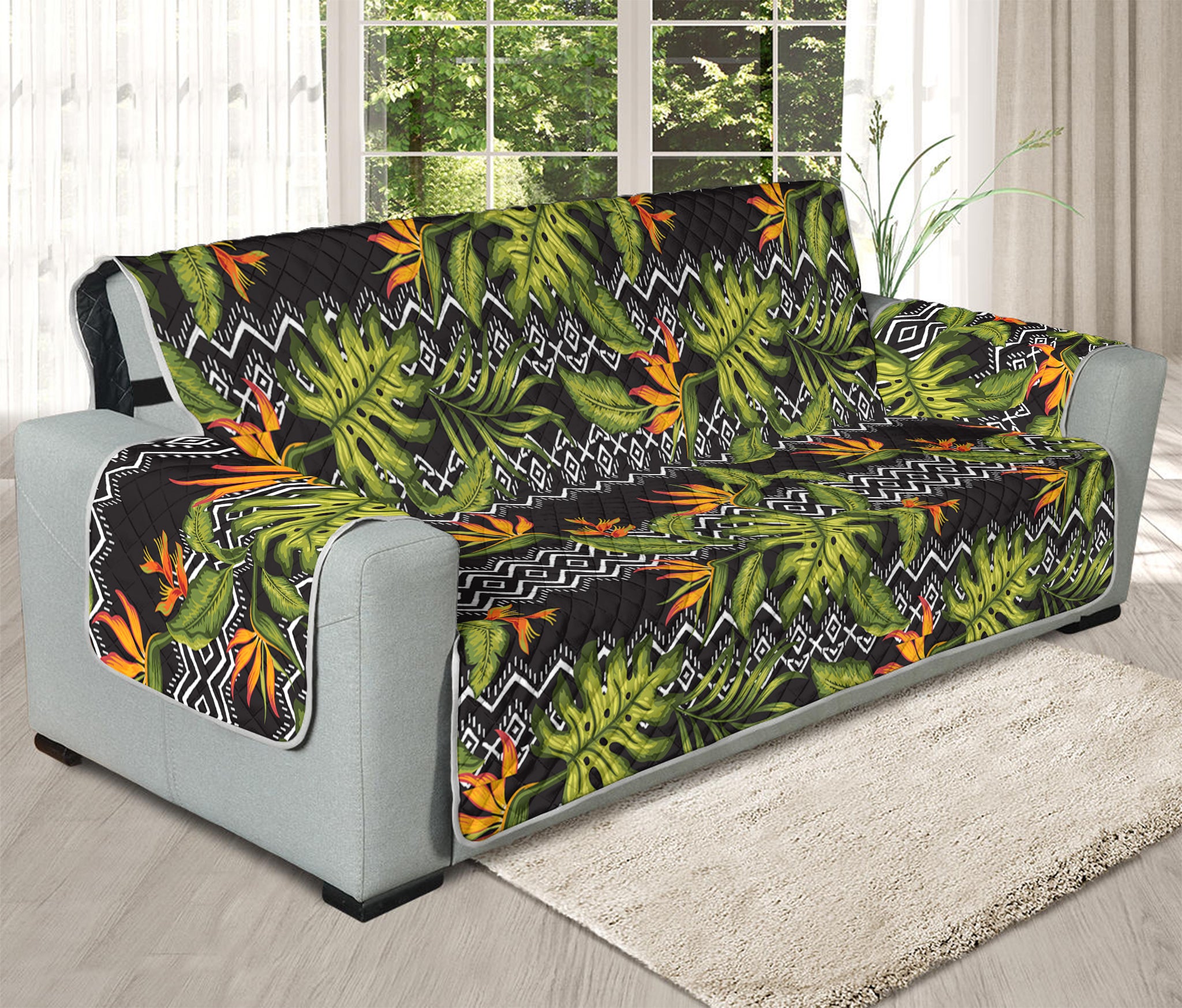 Ethnic Bird Of Paradise Pattern Print Oversized Sofa Protector