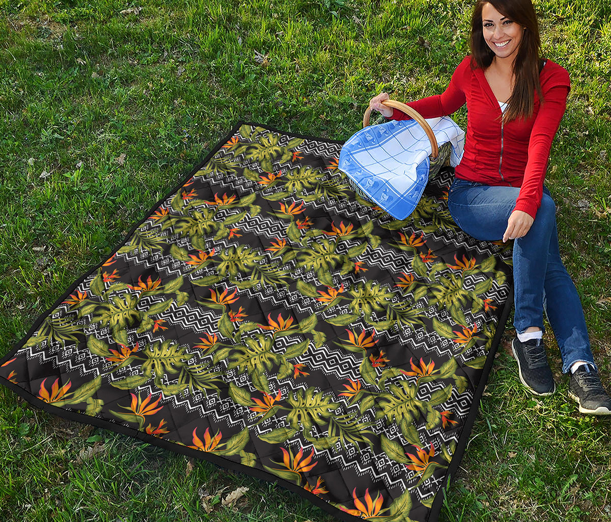 Ethnic Bird Of Paradise Pattern Print Quilt