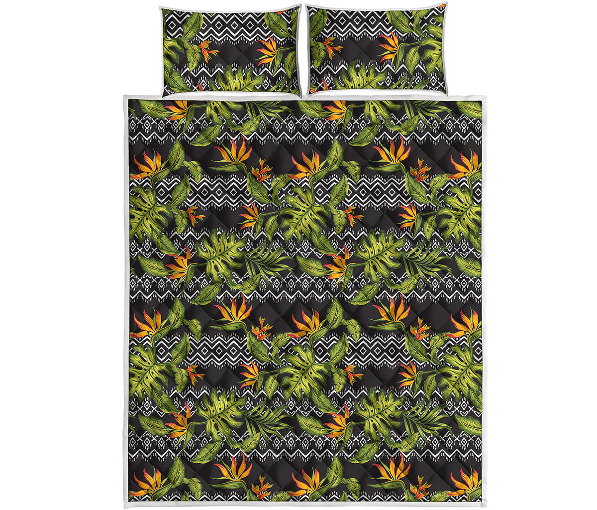 Ethnic Bird Of Paradise Pattern Print Quilt Bed Set