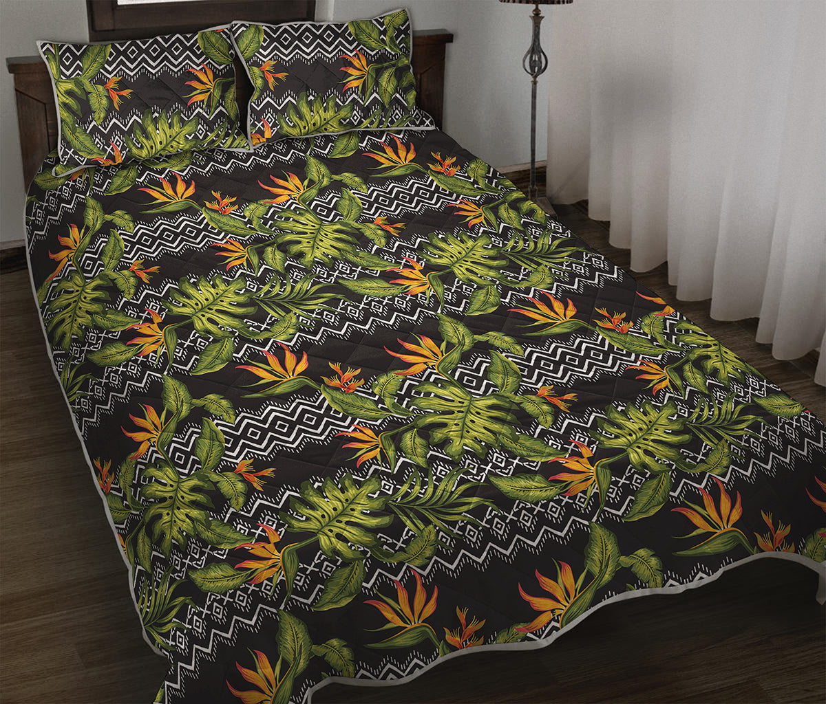 Ethnic Bird Of Paradise Pattern Print Quilt Bed Set