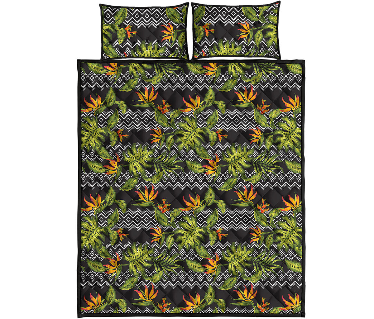 Ethnic Bird Of Paradise Pattern Print Quilt Bed Set
