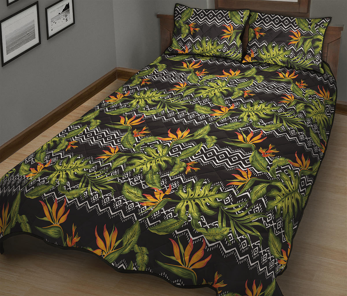 Ethnic Bird Of Paradise Pattern Print Quilt Bed Set