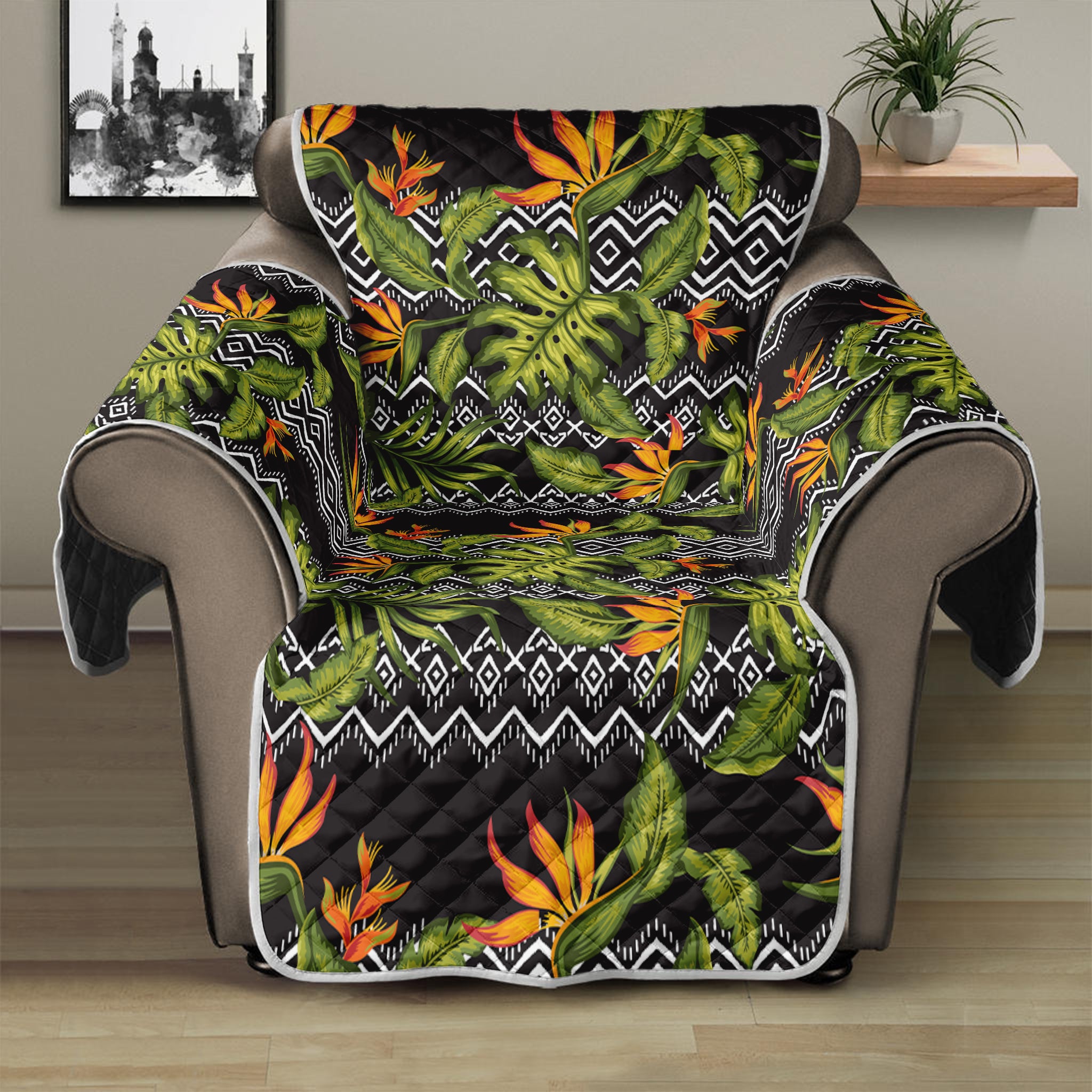 Ethnic Bird Of Paradise Pattern Print Recliner Protector