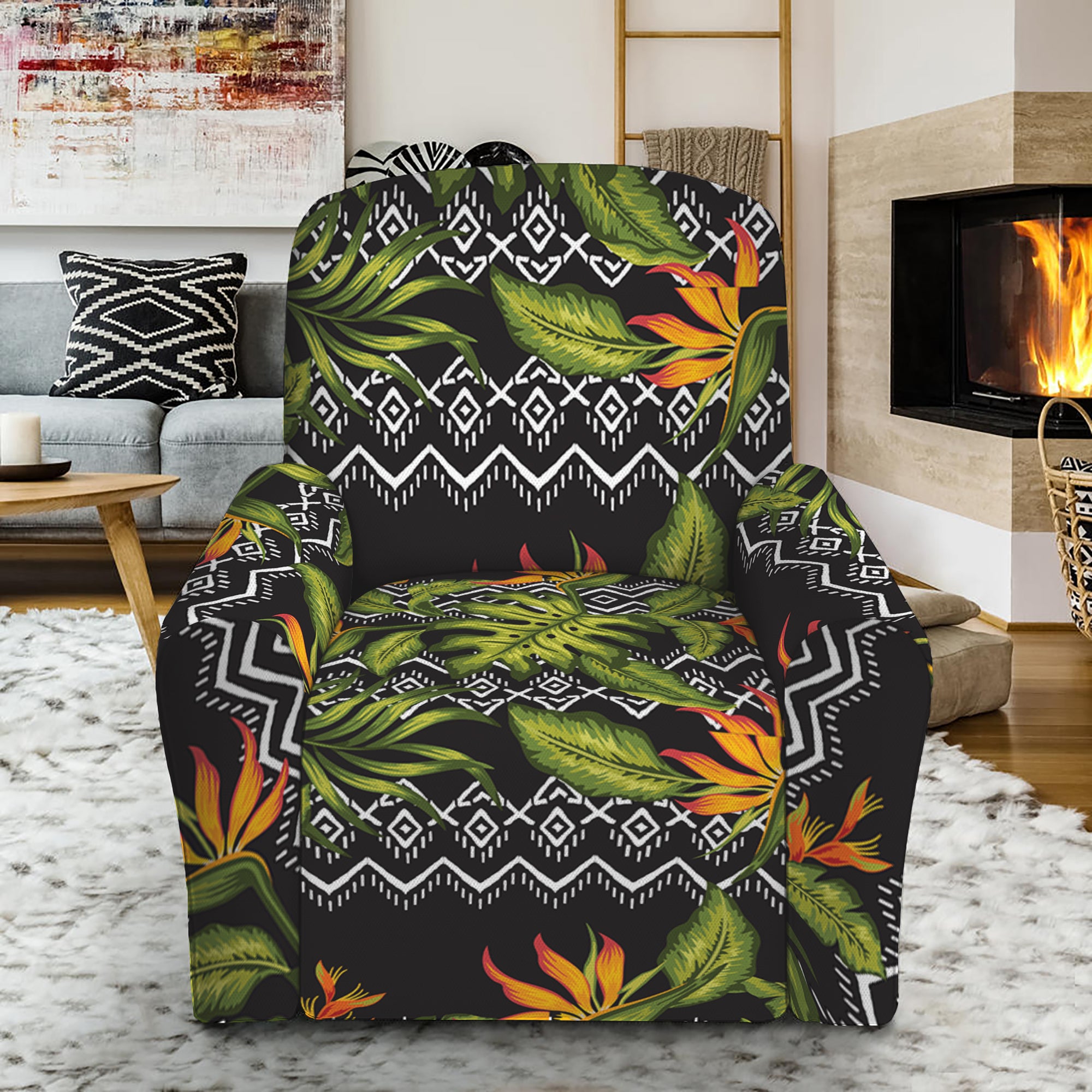 Ethnic Bird Of Paradise Pattern Print Recliner Slipcover