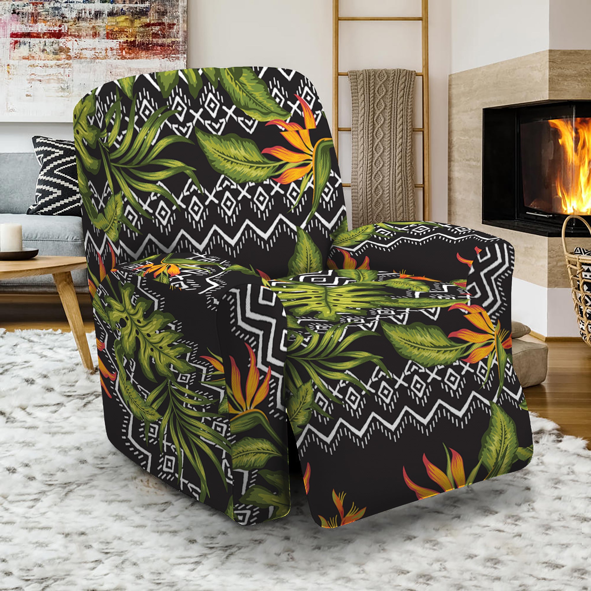 Ethnic Bird Of Paradise Pattern Print Recliner Slipcover