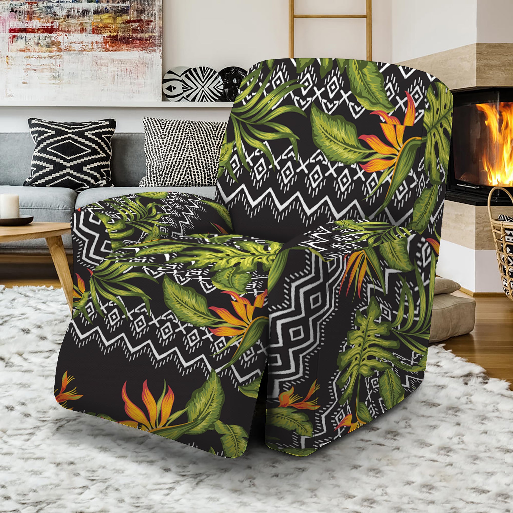 Ethnic Bird Of Paradise Pattern Print Recliner Slipcover