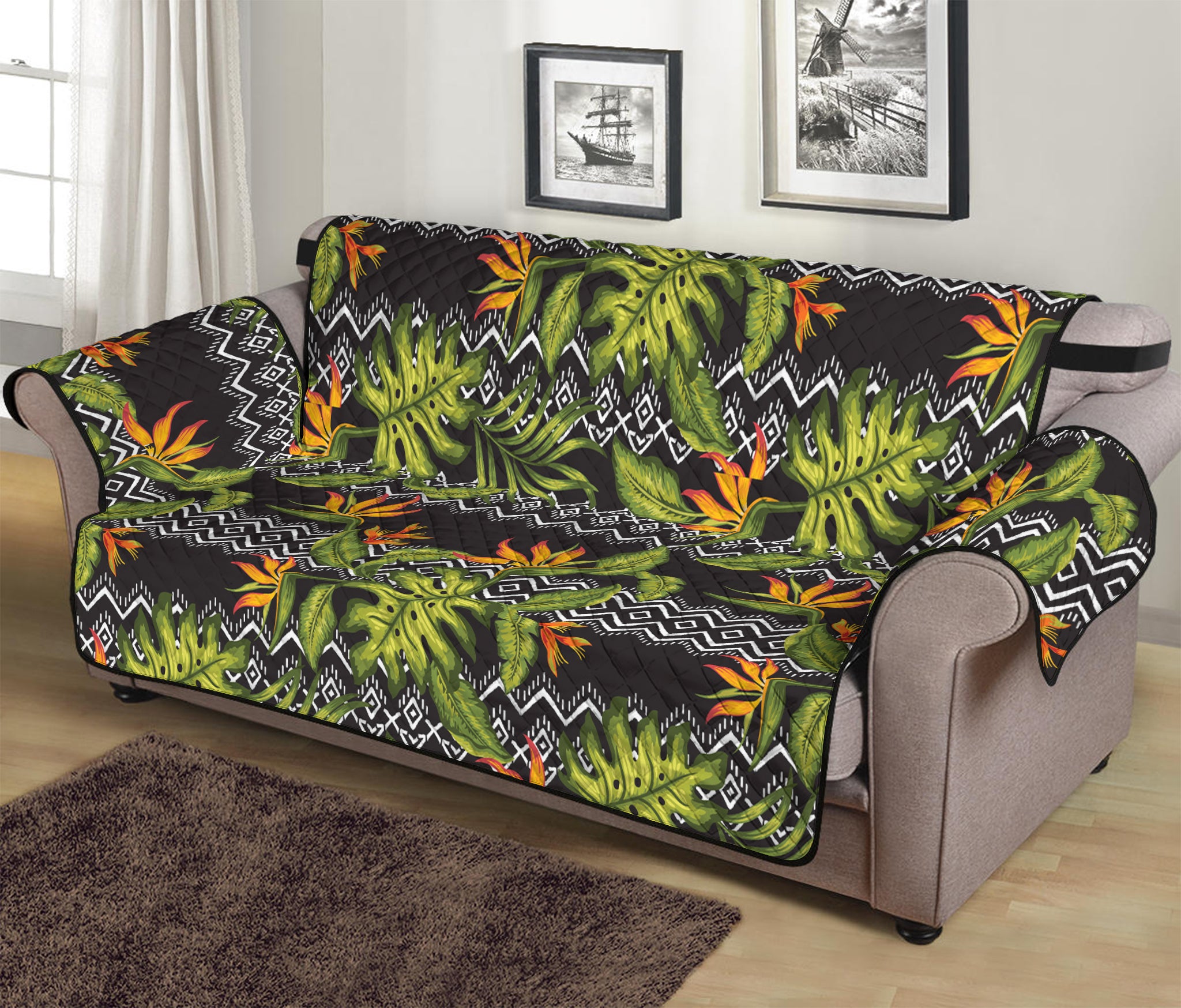 Ethnic Bird Of Paradise Pattern Print Sofa Protector