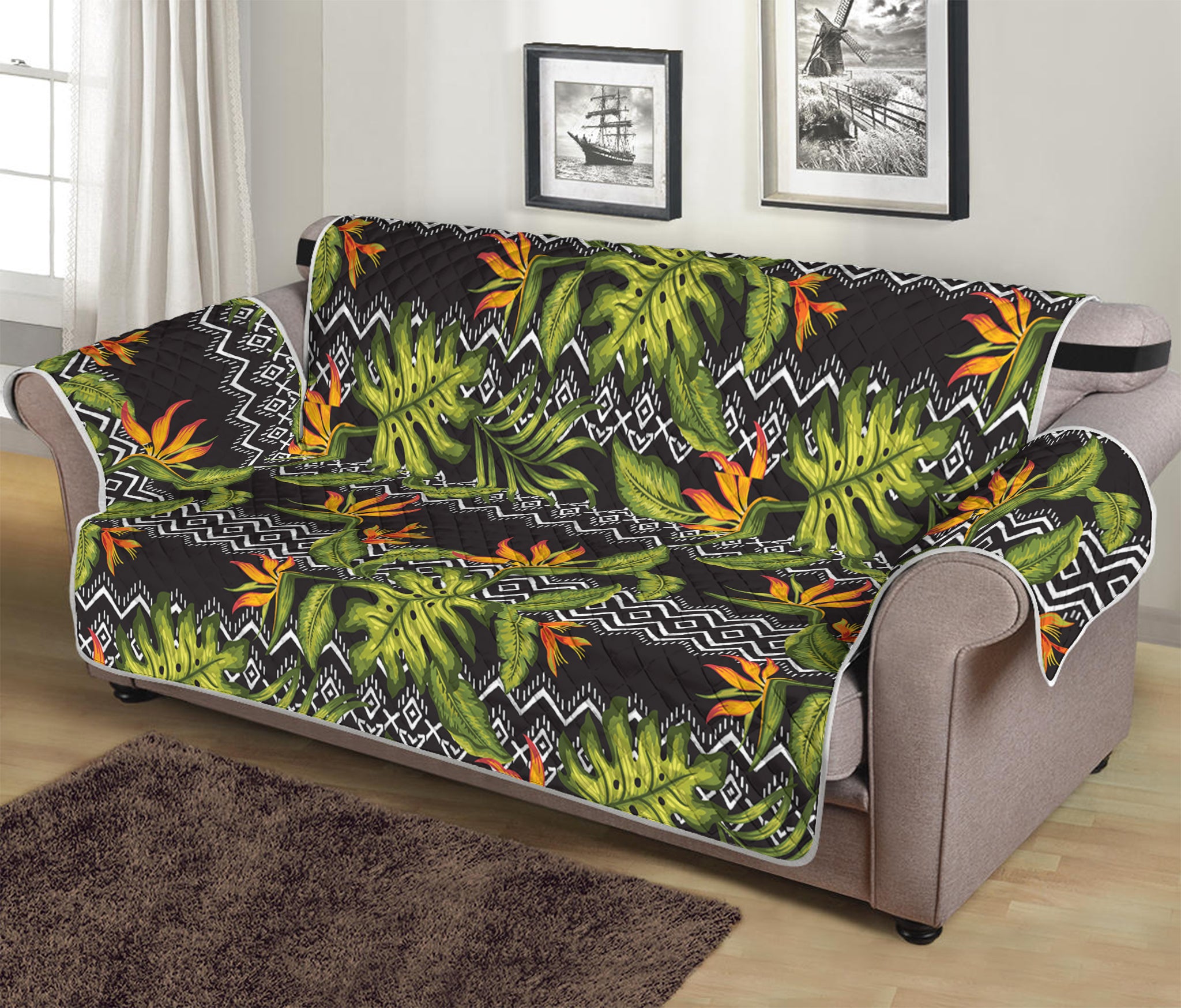 Ethnic Bird Of Paradise Pattern Print Sofa Protector