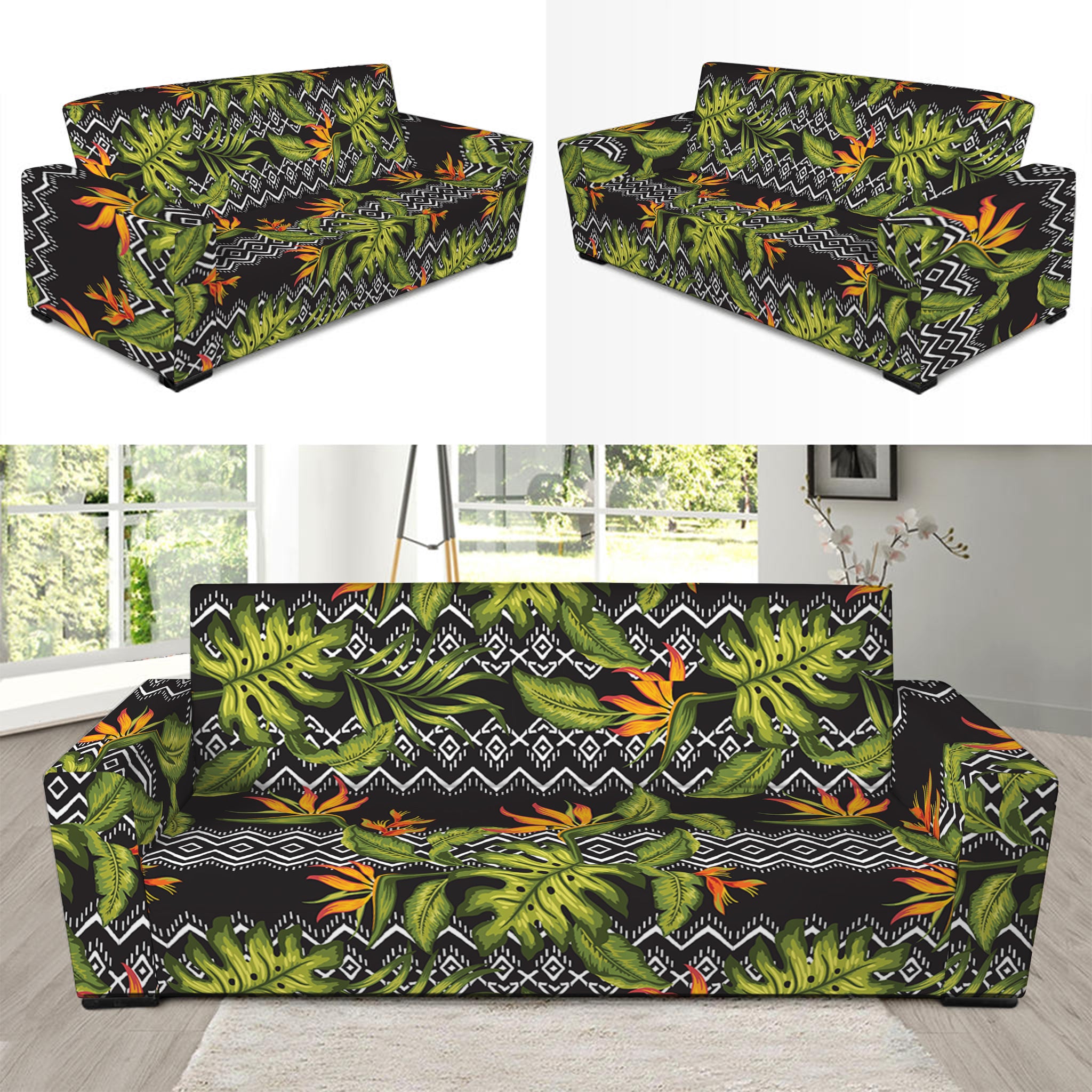 Ethnic Bird Of Paradise Pattern Print Sofa Slipcover