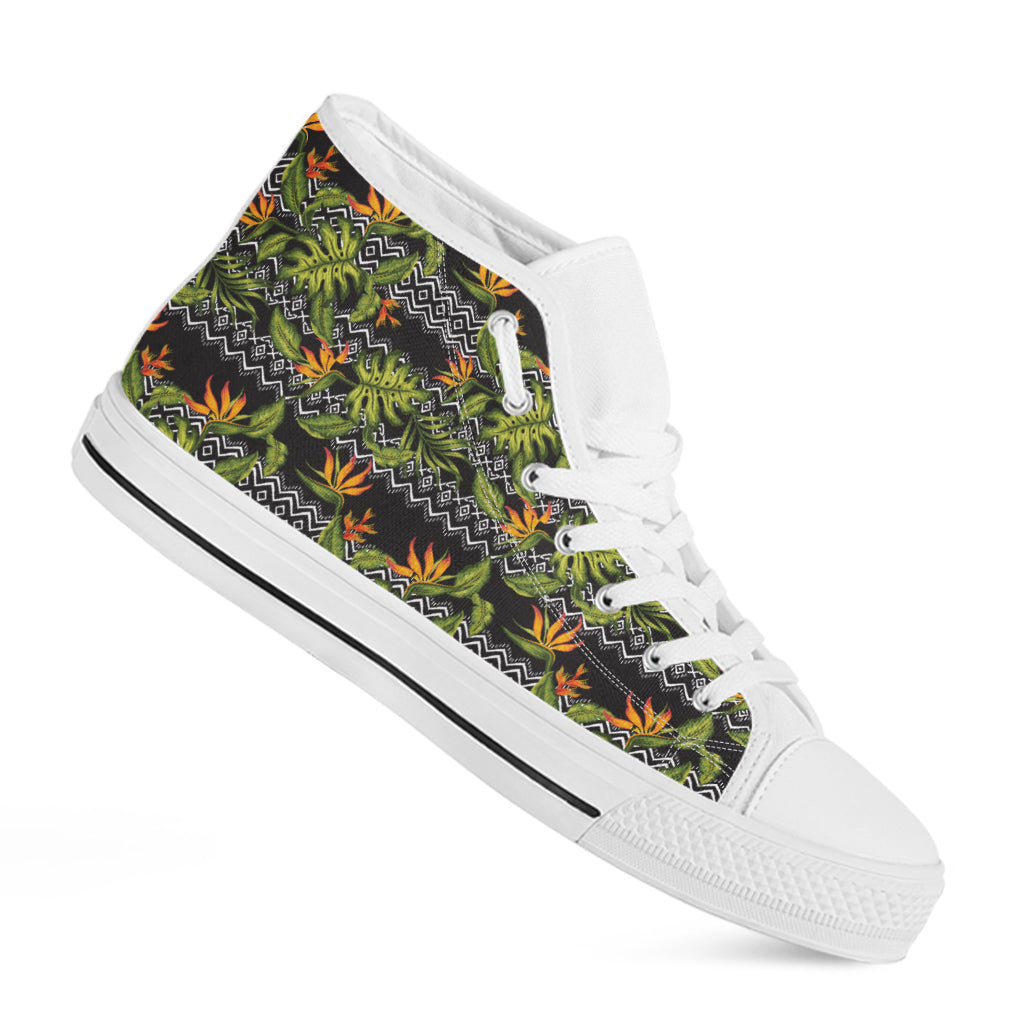 Ethnic Bird Of Paradise Pattern Print White High Top Shoes