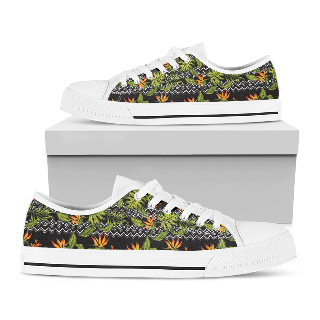 Ethnic Bird Of Paradise Pattern Print White Low Top Shoes