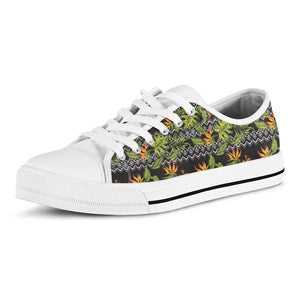 Ethnic Bird Of Paradise Pattern Print White Low Top Shoes