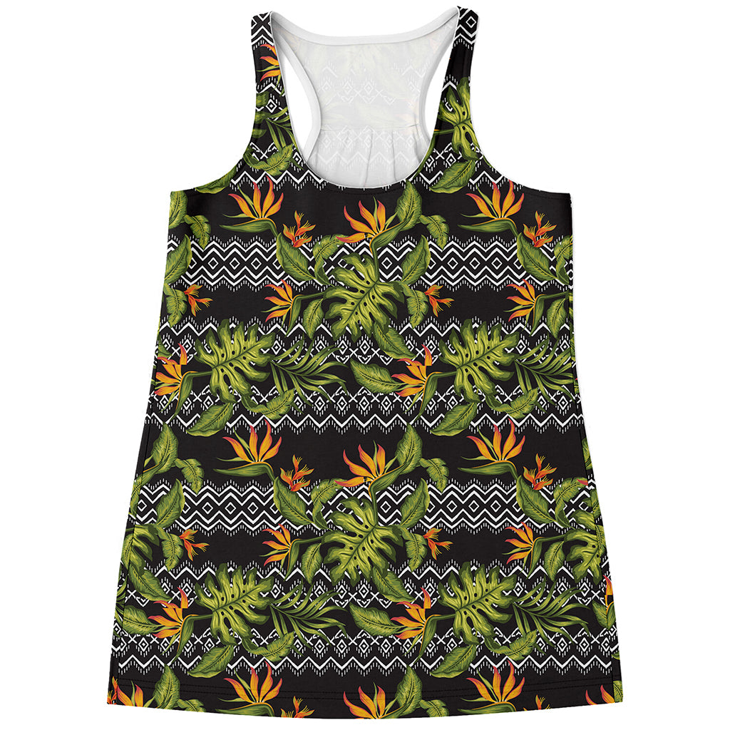 Ethnic Bird Of Paradise Pattern Print Women's Racerback Tank Top