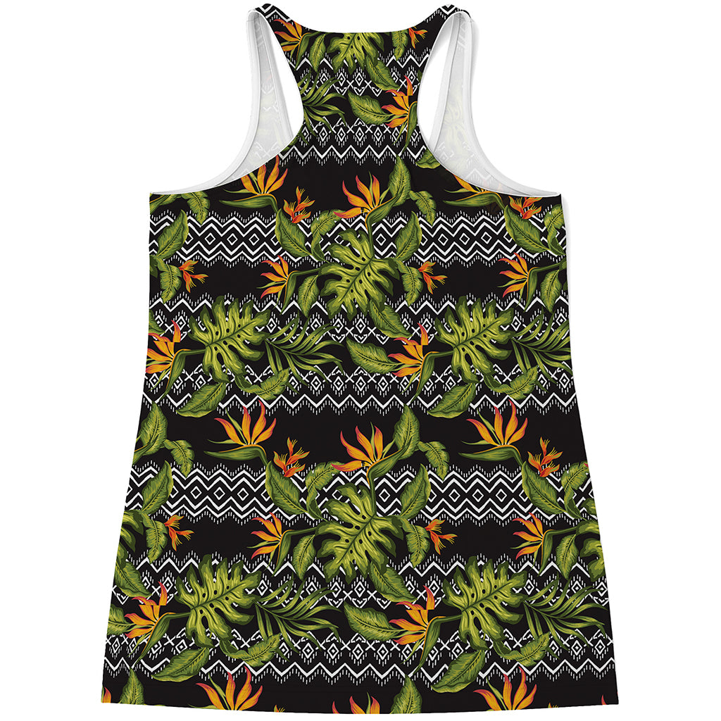 Ethnic Bird Of Paradise Pattern Print Women's Racerback Tank Top