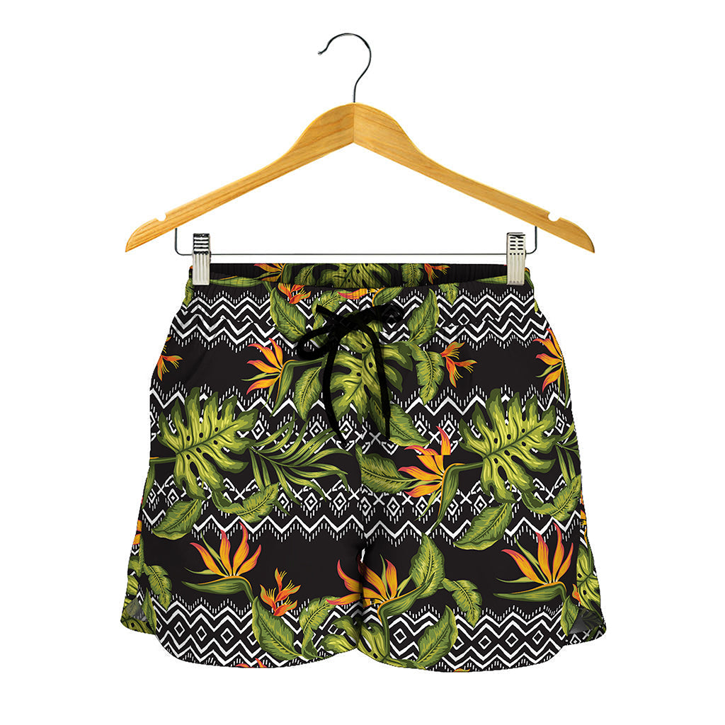 Ethnic Bird Of Paradise Pattern Print Women's Shorts