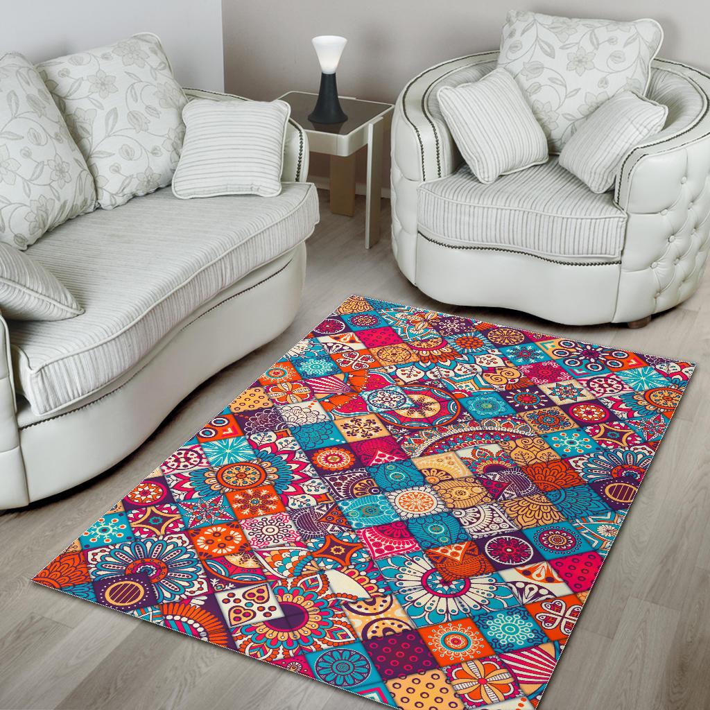 Ethnic Bohemian Mandala Pattern Print Area Rug GearFrost