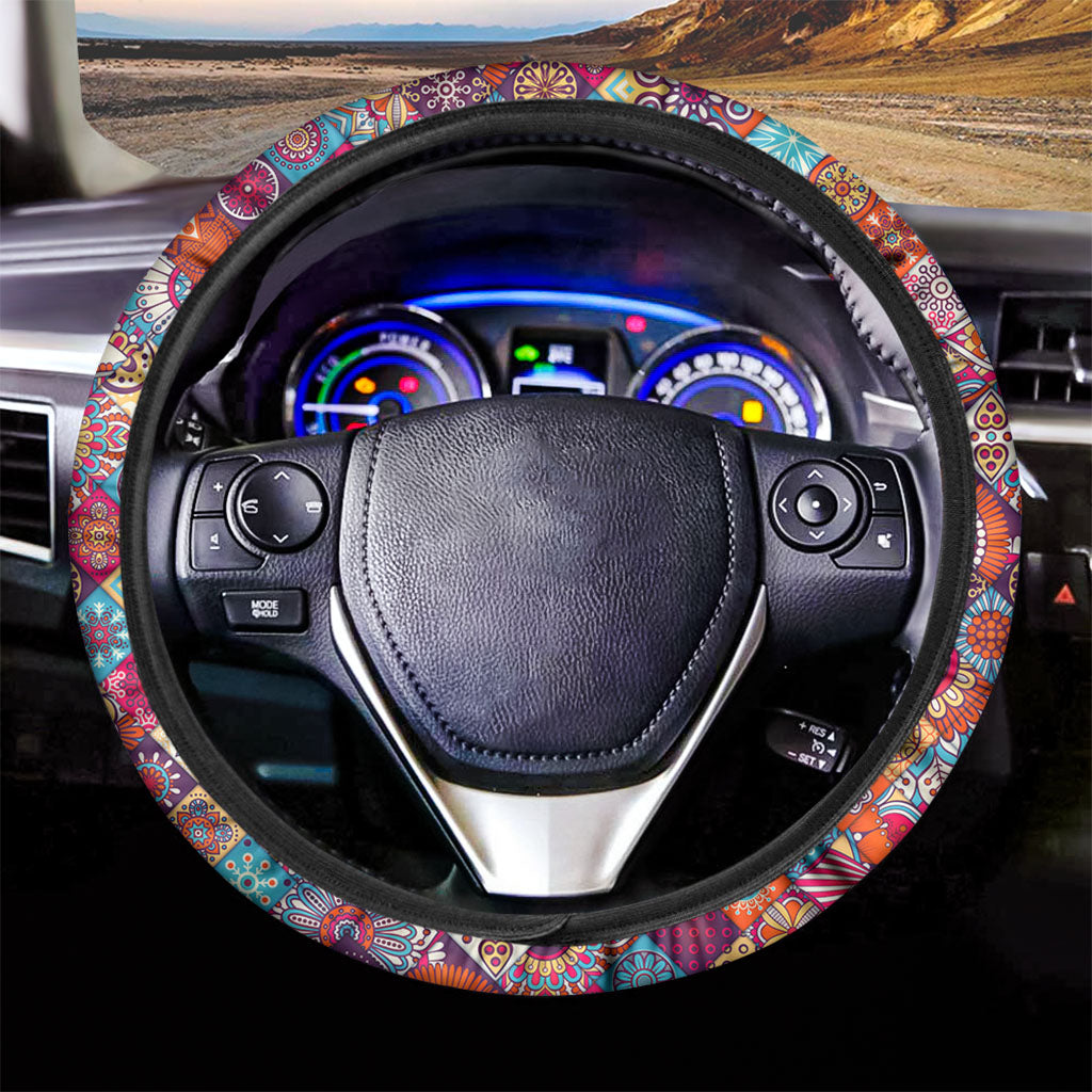 Ethnic Bohemian Mandala Pattern Print Car Steering Wheel Cover