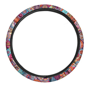 Ethnic Bohemian Mandala Pattern Print Car Steering Wheel Cover