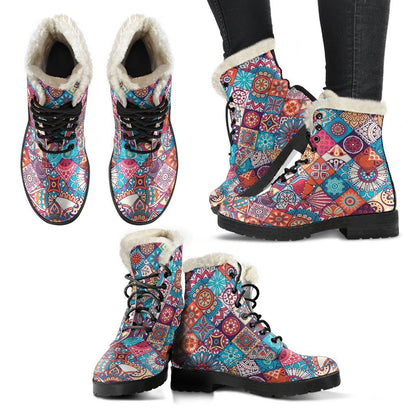 Ethnic Bohemian Mandala Pattern Print Comfy Boots GearFrost