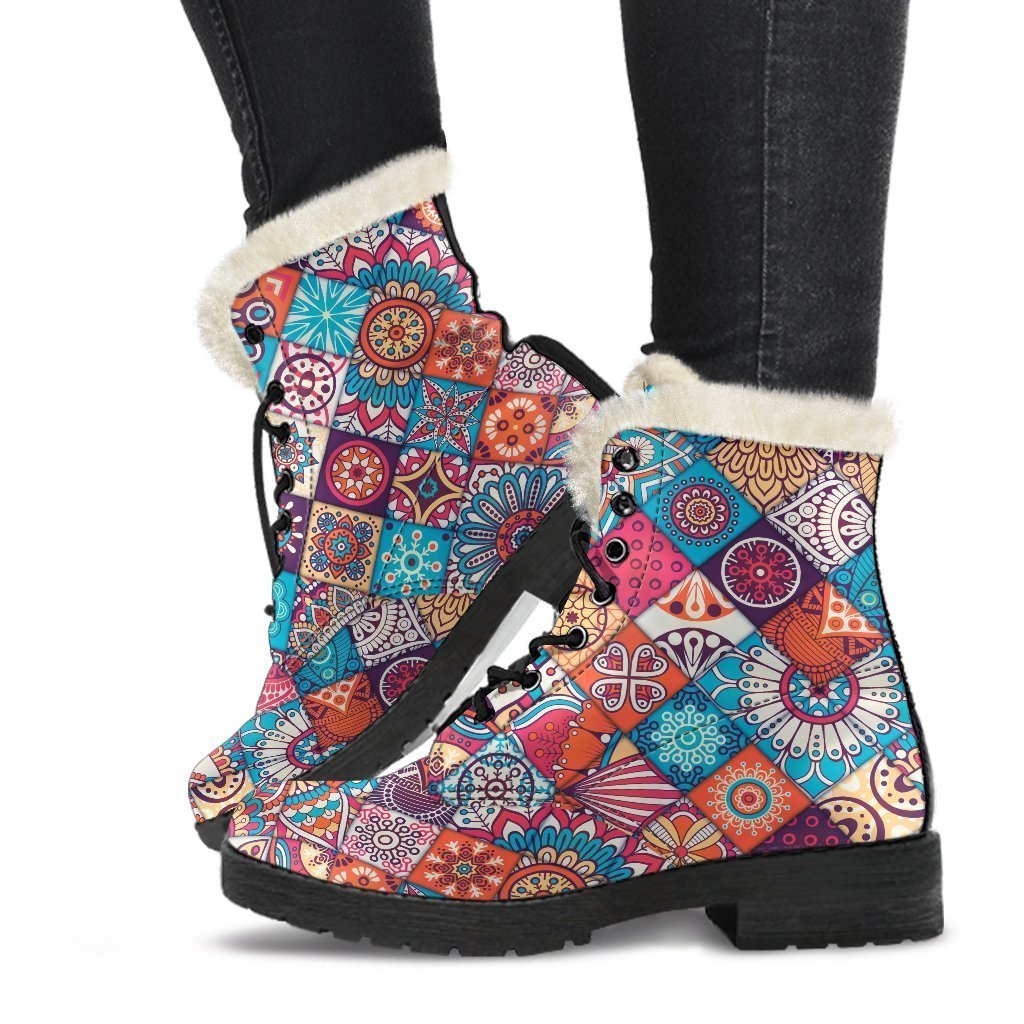 Ethnic Bohemian Mandala Pattern Print Comfy Boots GearFrost