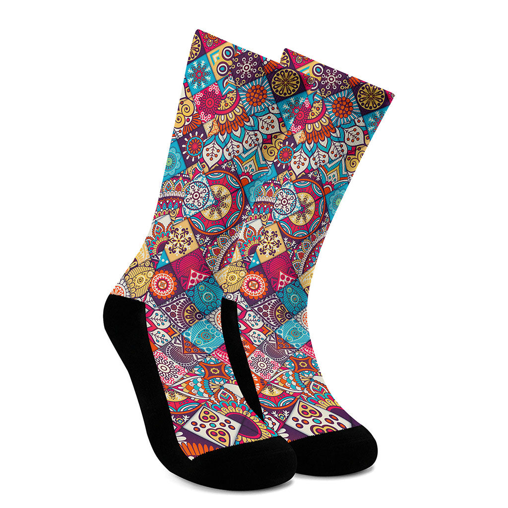 Ethnic Bohemian Mandala Pattern Print Crew Socks