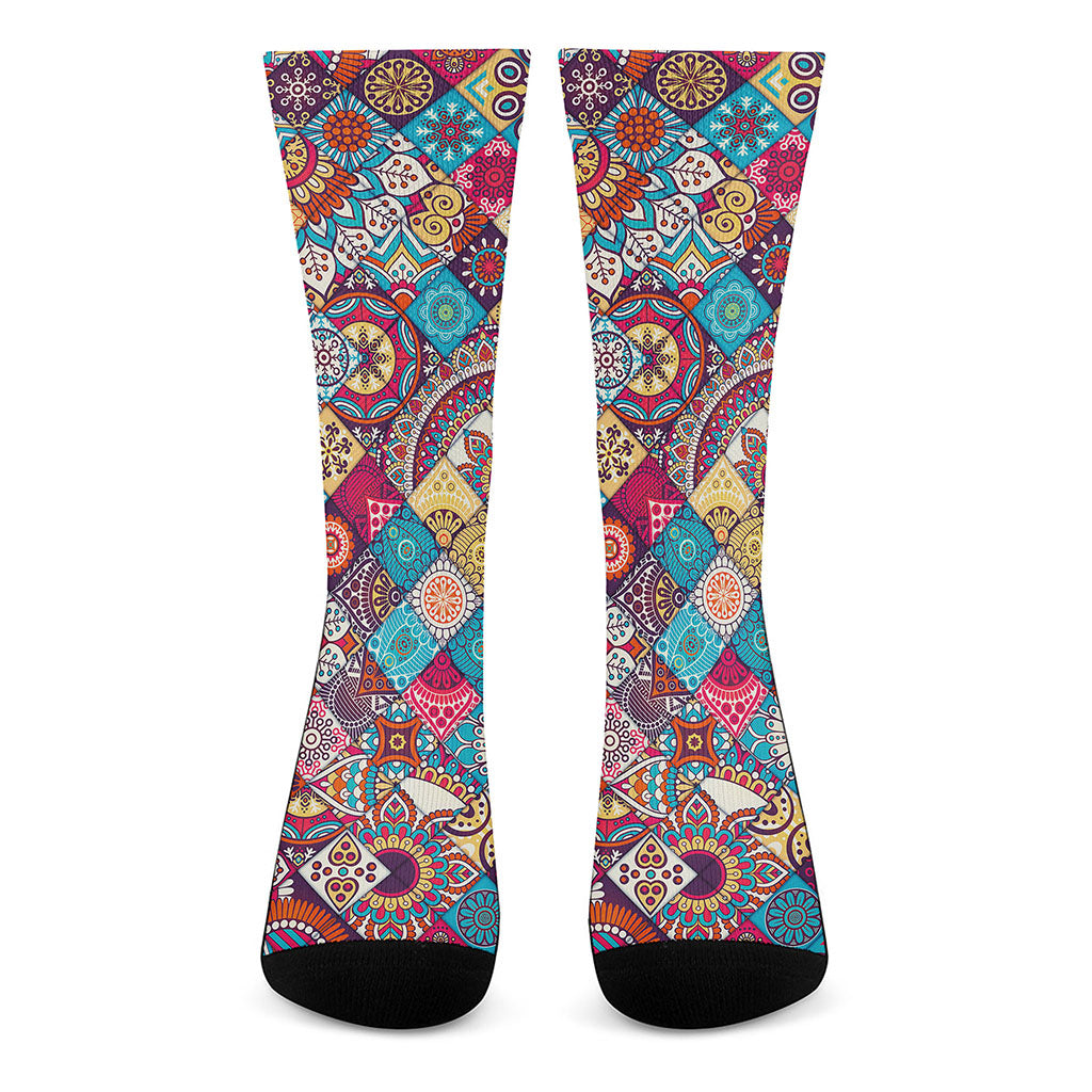 Ethnic Bohemian Mandala Pattern Print Crew Socks